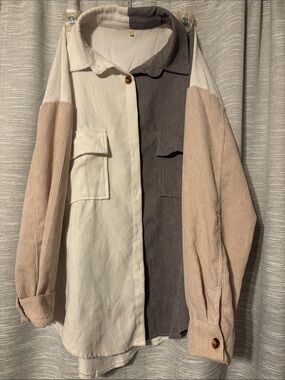Colorblock Corduroy Shacket in Cream, Taupe & Brown
